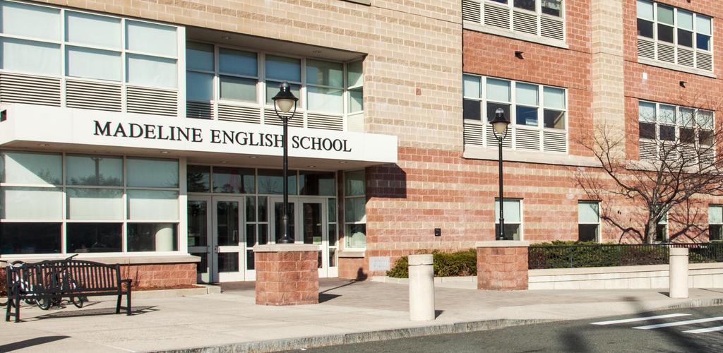 The front entrance of the Madeline English School, from about 20 yards away