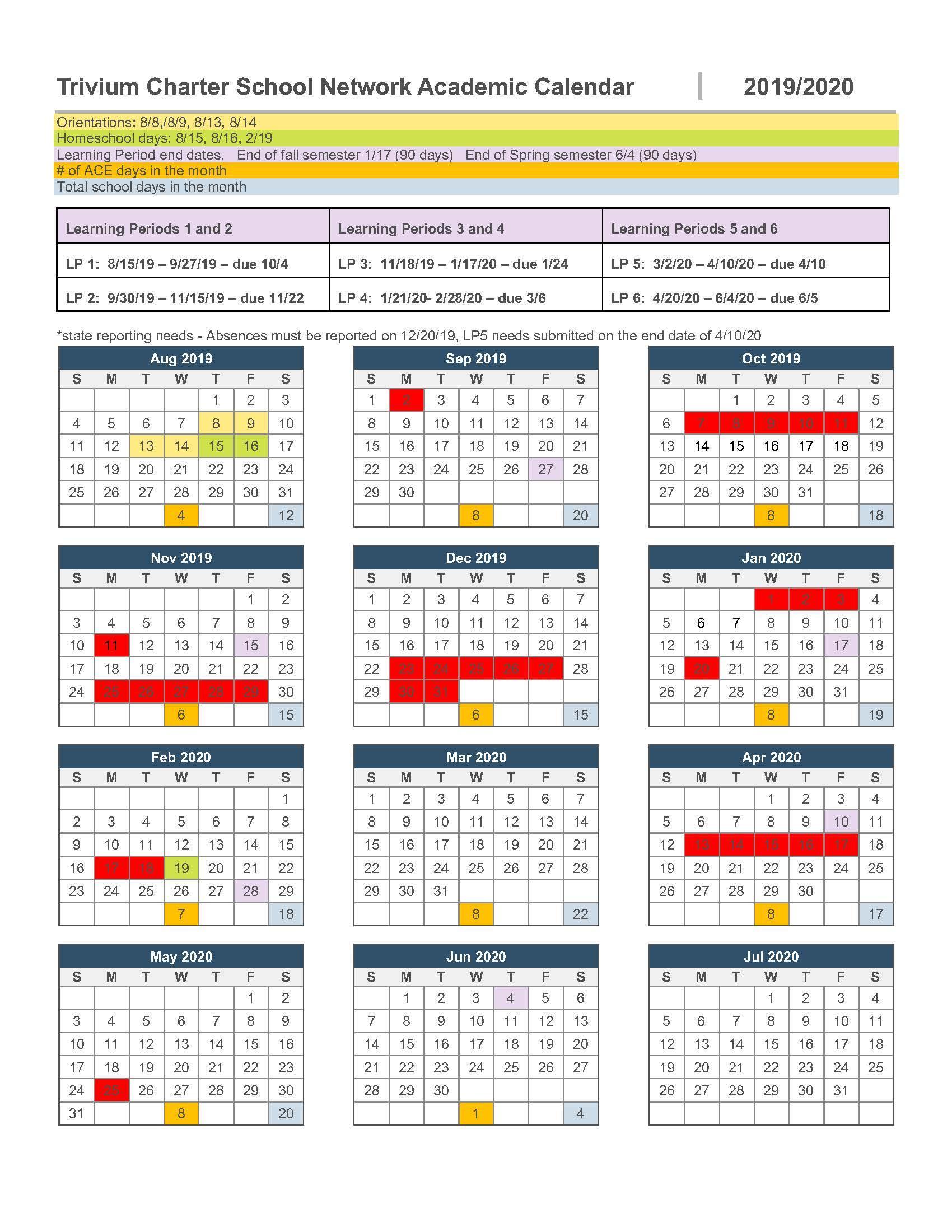 19 School Calendar Parents Trivium Charter School