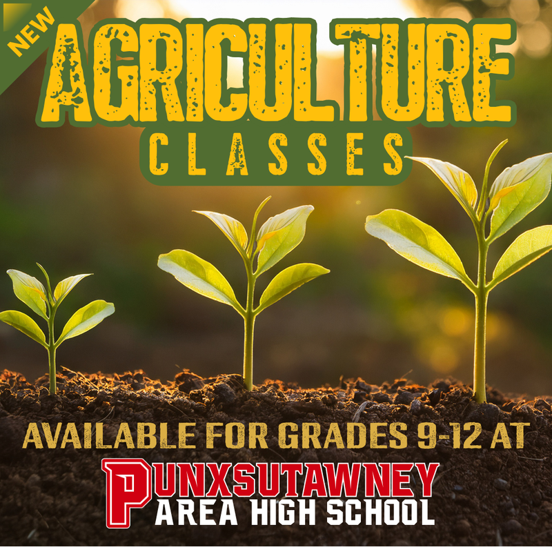 image of three small plants sprouting up out of the soil with Agriculture Classes text and PAHS banner logo