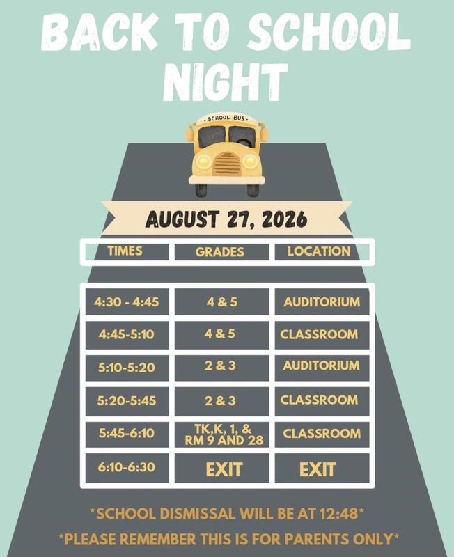 back to school flyer and schedule of times 8-27-2026