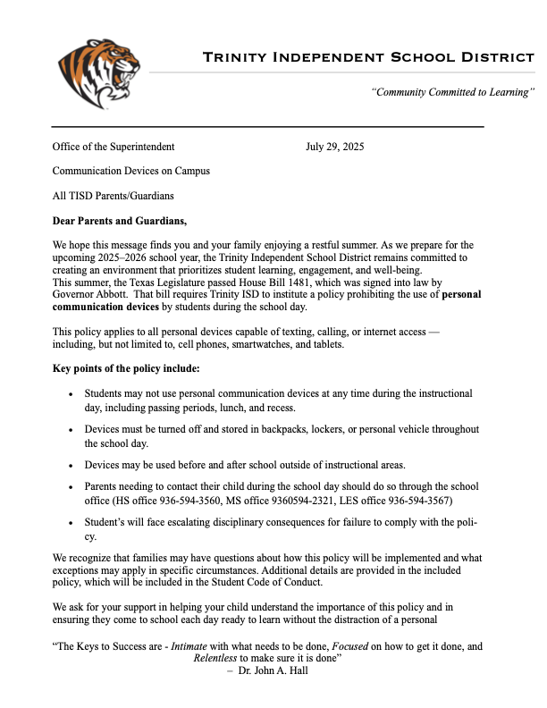 TISD Cellphone Policy