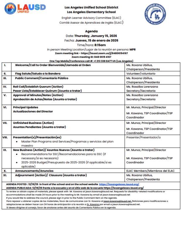 1-15-25 ELAC Agenda