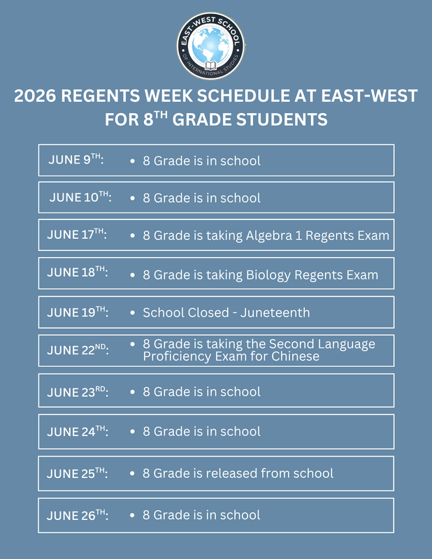 2026 Regents Exams Week Special Schedule for 8th Grade