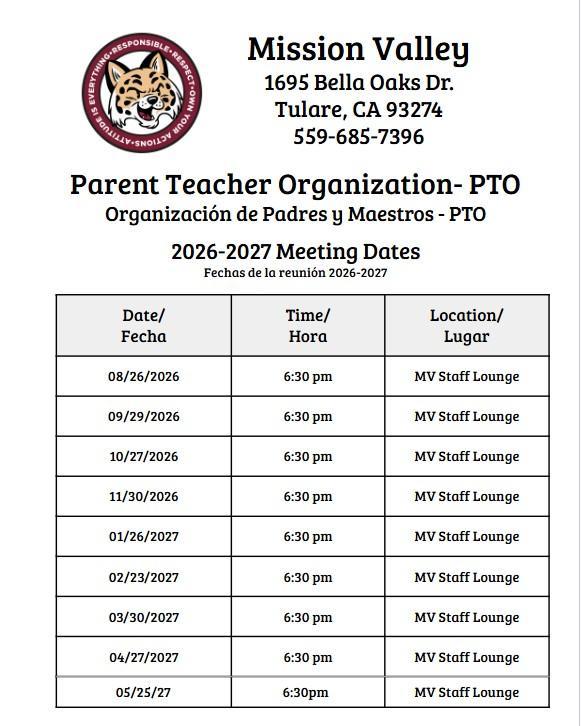 PTO Meeting Dates