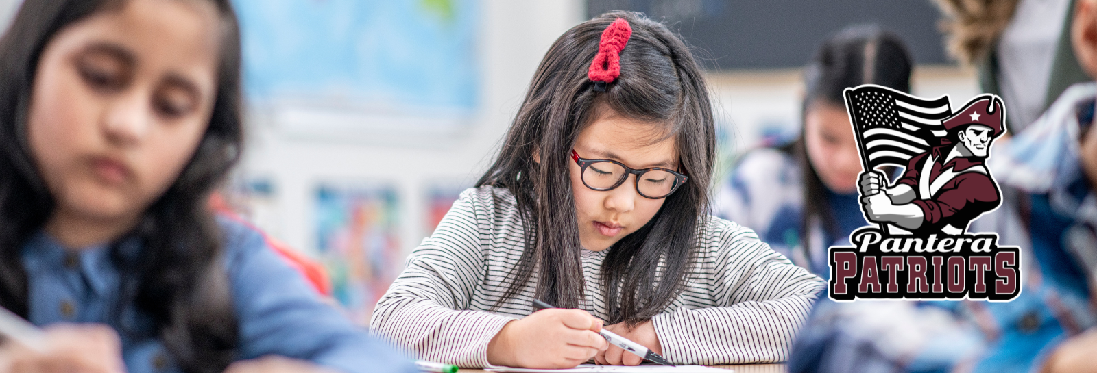 Pantera shuffle homepage banner - students working at their school