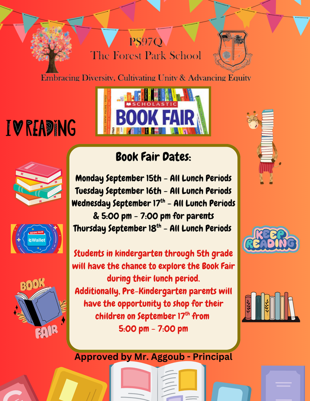 Red flyer with date and time for our book fair
