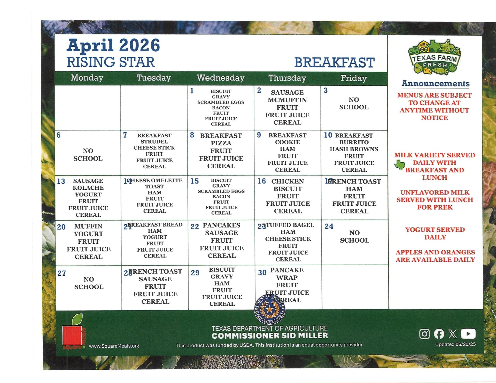 April Menu