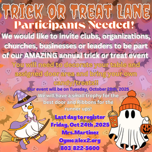 A flyer with costumed trick or treaters and seeking participants for the event