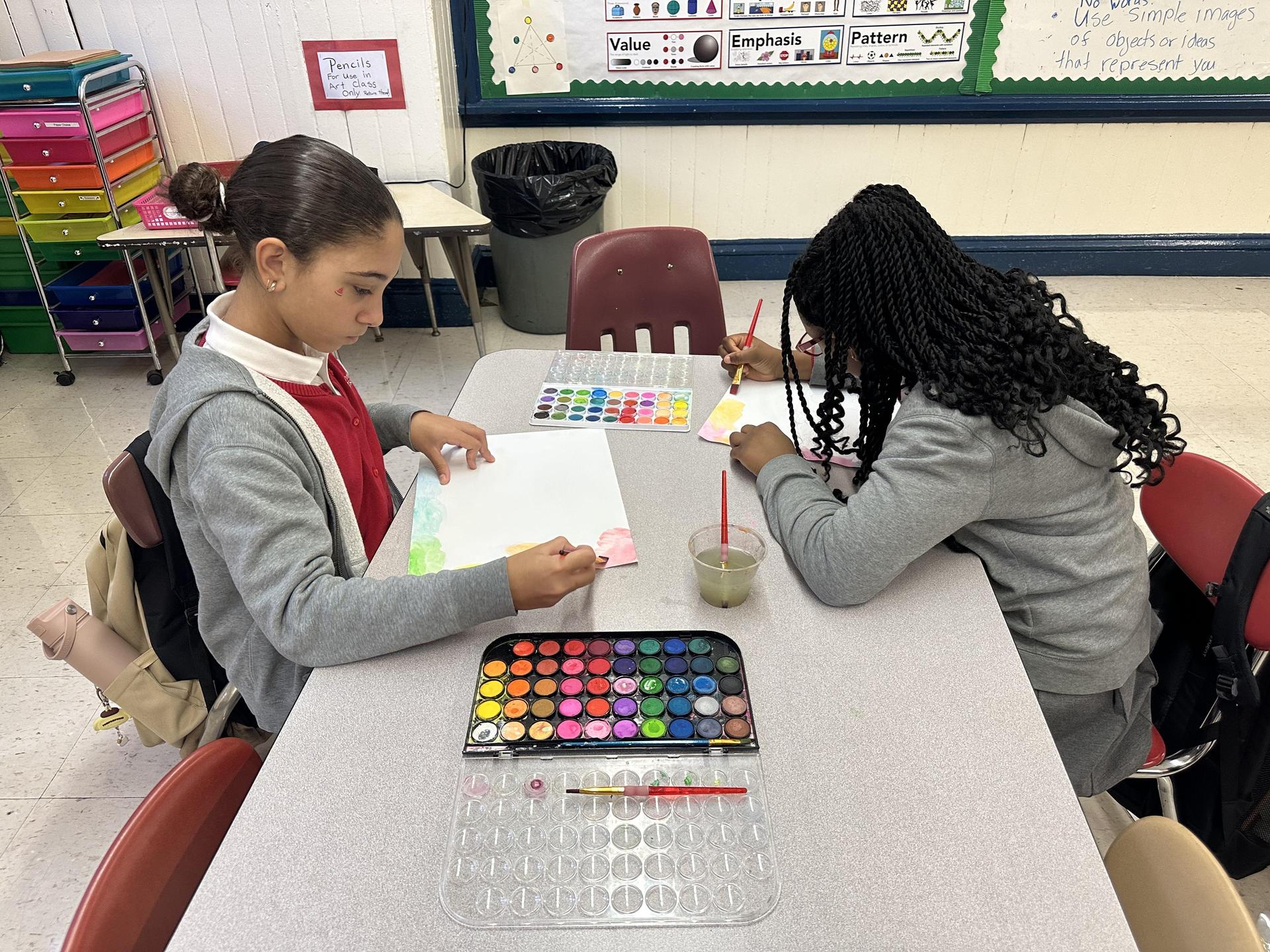 Children participating in the art program