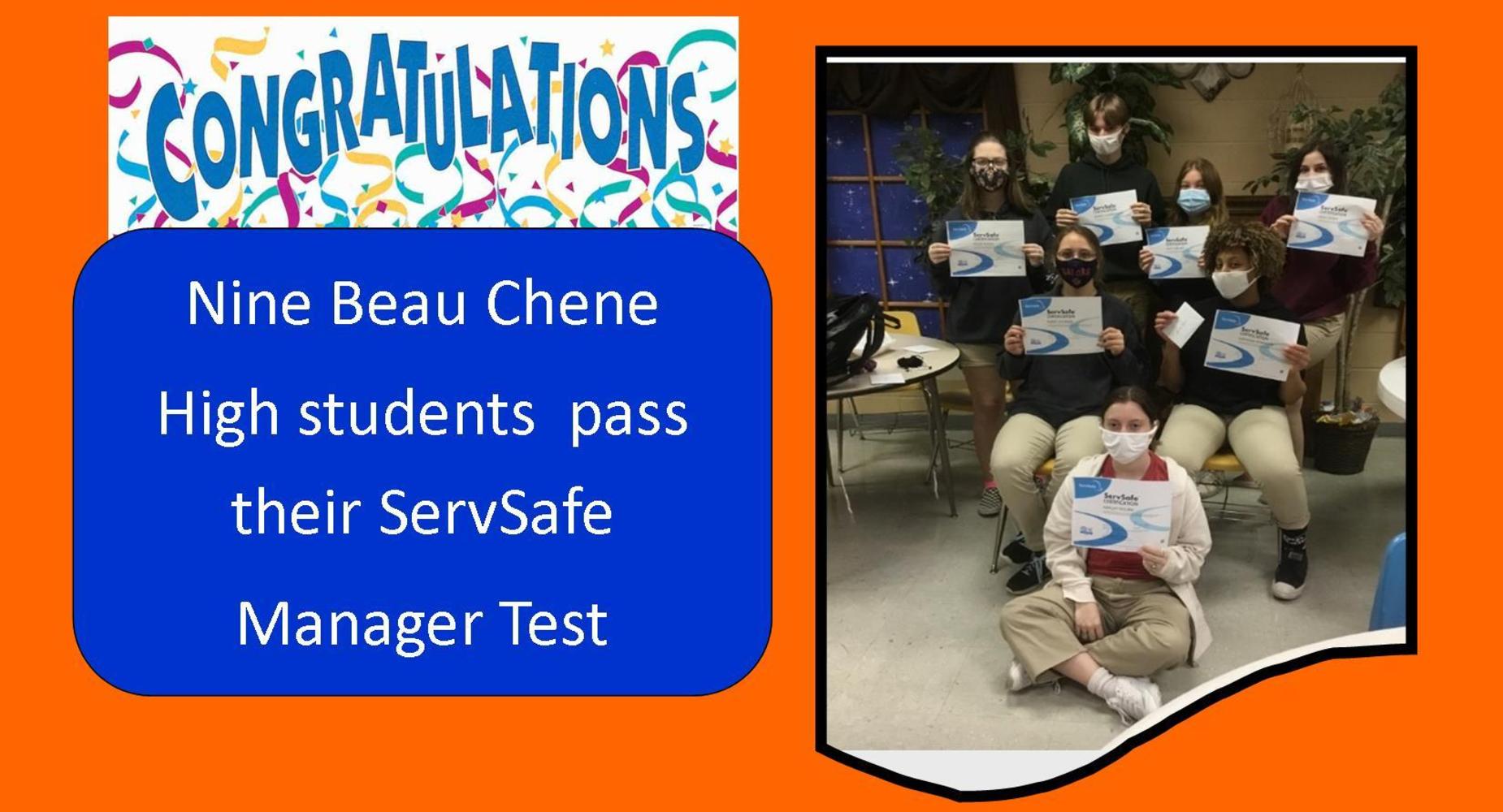 Nine students in Food and Nutrition pass their ServSafe Manager Test