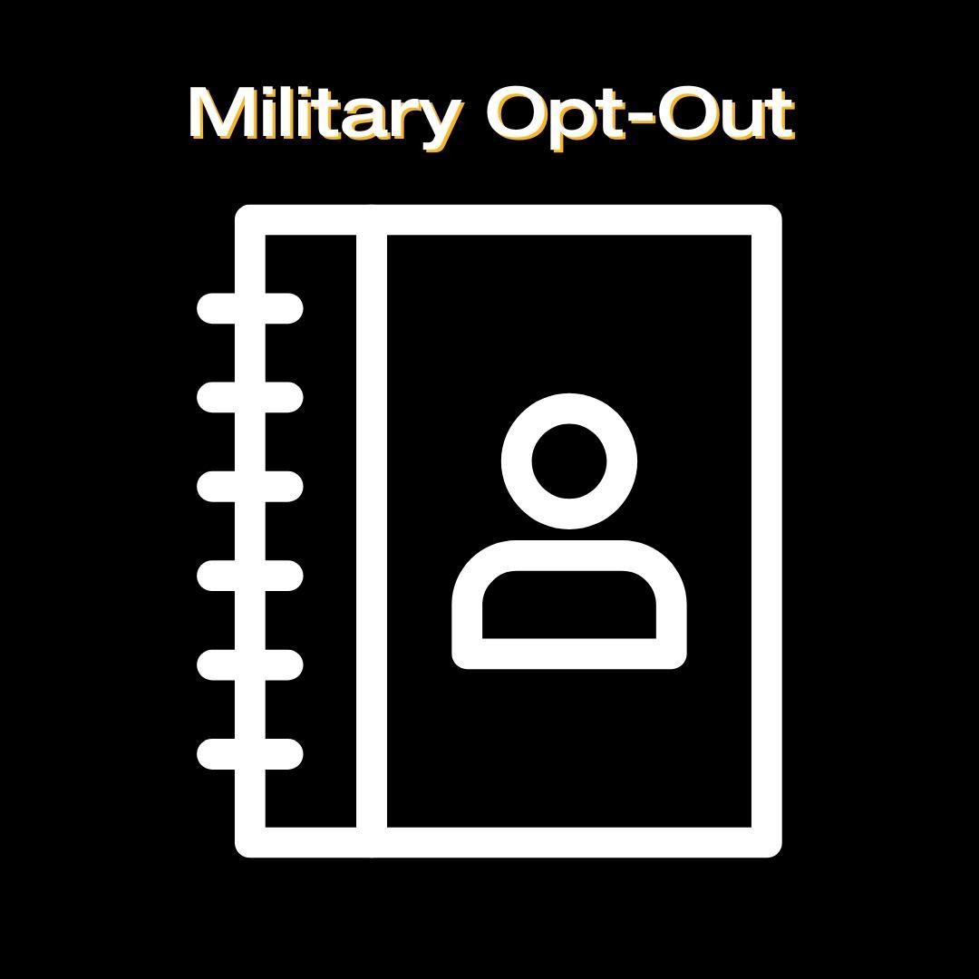 Image Says "Military Opt-Out" with an image of a directory phone book.