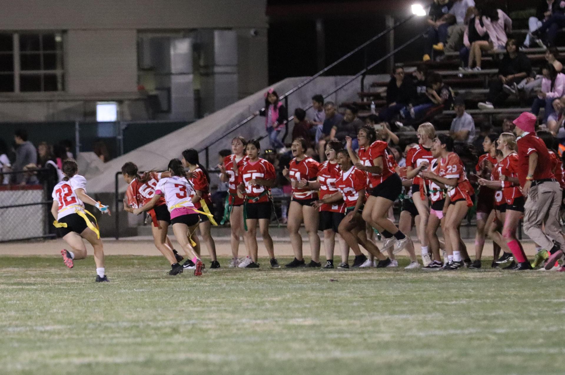 girls playing flag football