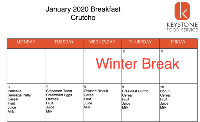 January Breakfast & Lunch Menus