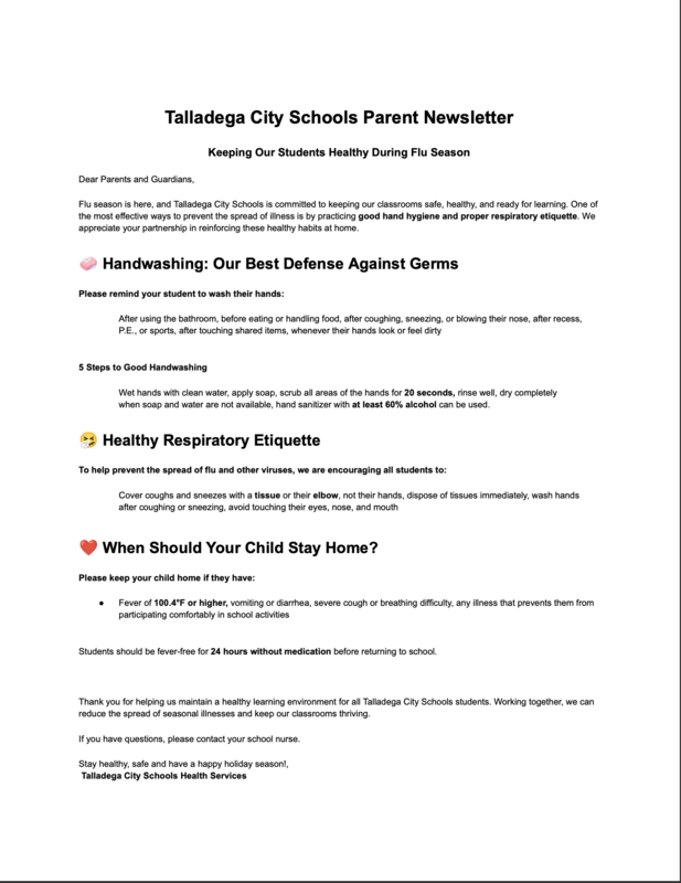 Talladega City Schools Parent Newsletter