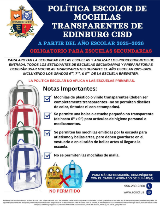 Clear Backpack Policy - Spanish