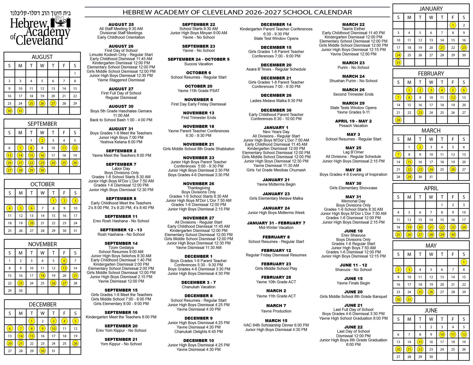 Calender 2026-2027