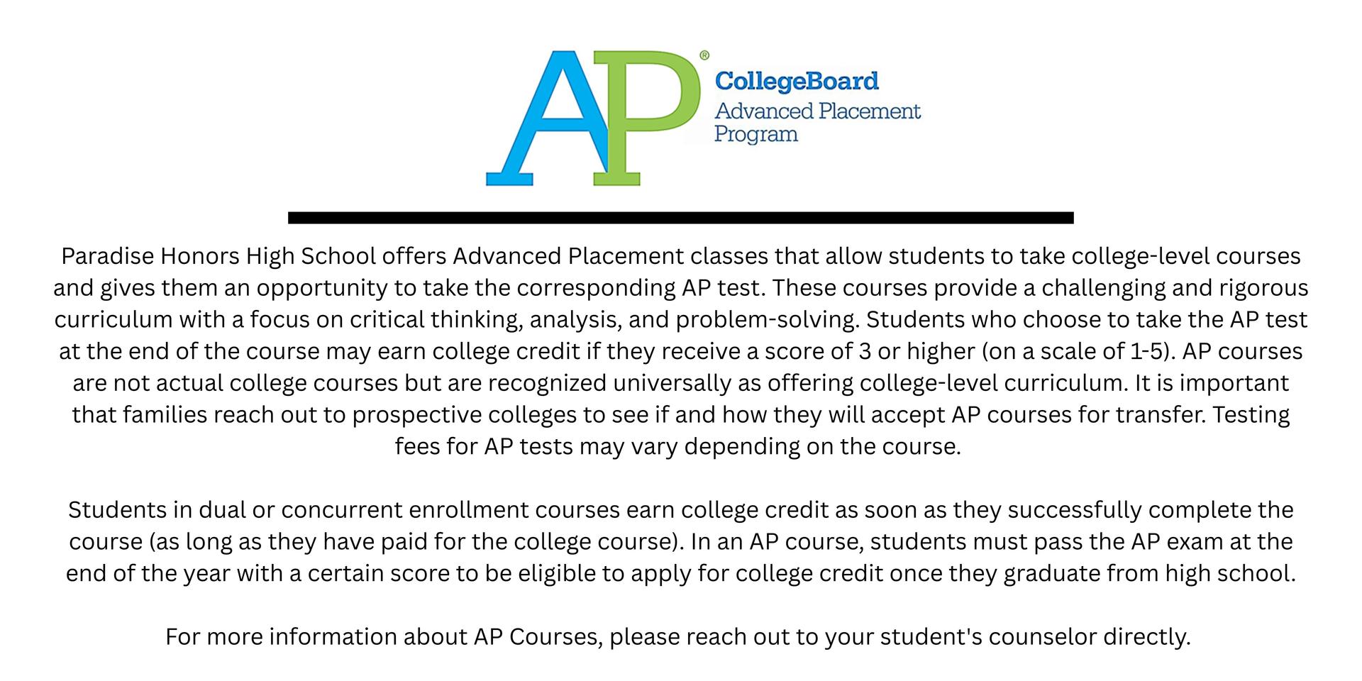 graphic that says "AP" with program details