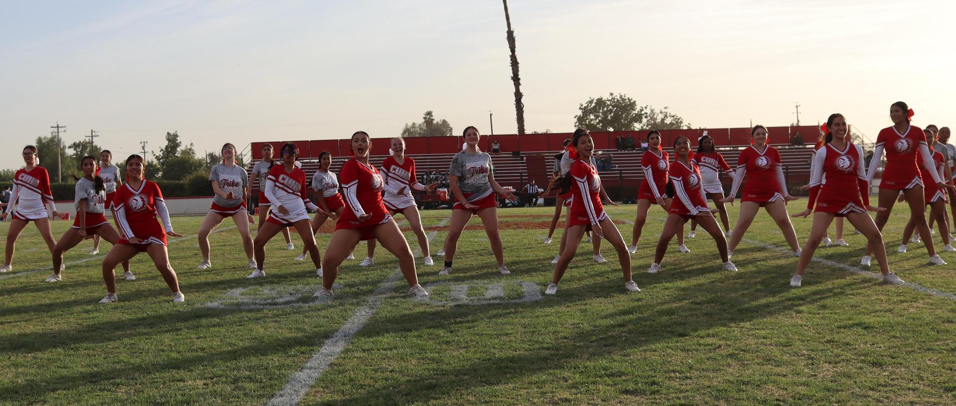 Cheerleaders performing at the football game 