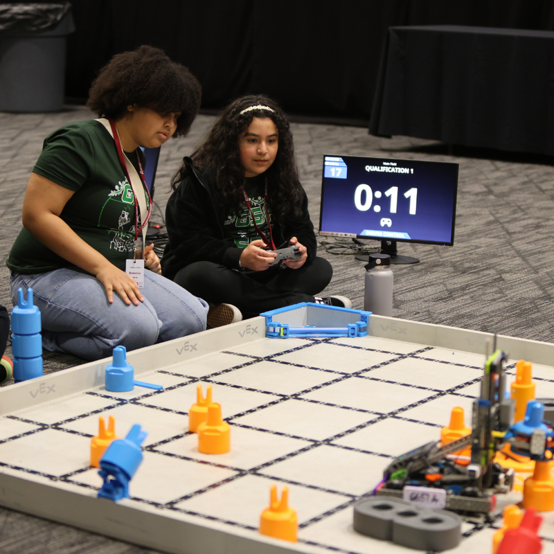 A student controlling their robot at GSASEF
