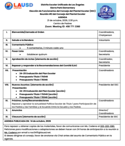 SSC Mtg 2 Agenda Spanish