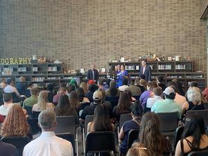 A student is recognized at the THS Advanced Academics awards ceremony