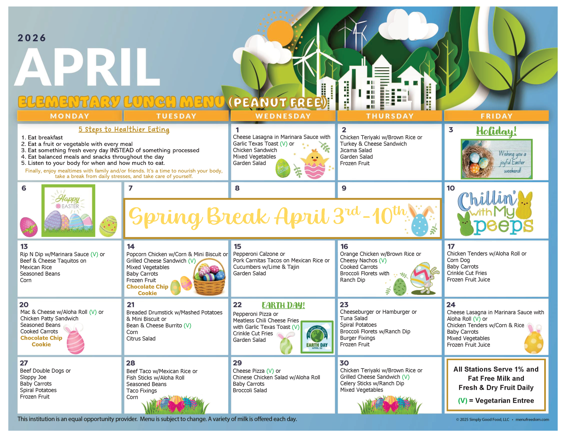 Elementary (PEANUT FREE) Lunch Menu (click to view)