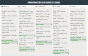 Lunch menu/ El menú del almuerzo