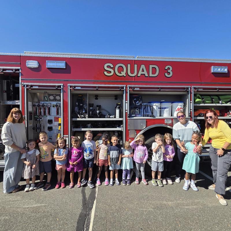 students and fire truck