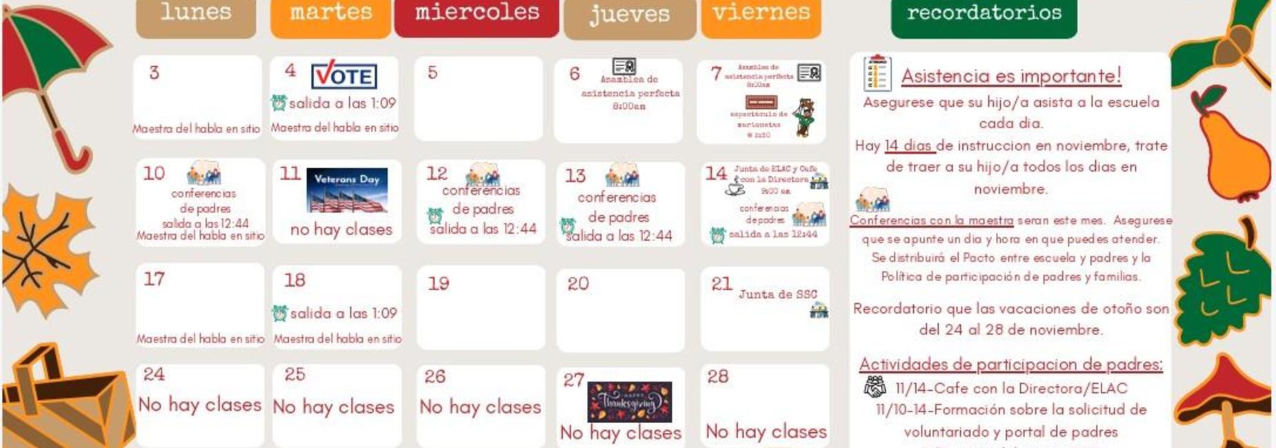 November parent calendar-spanish