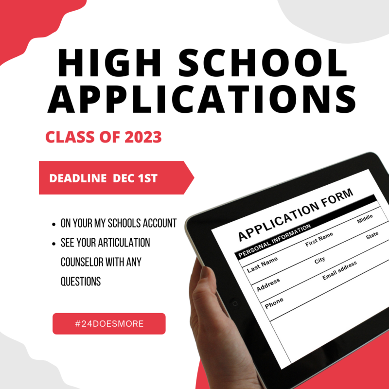 High School Application Deadline December 1st Myra S Barnes 