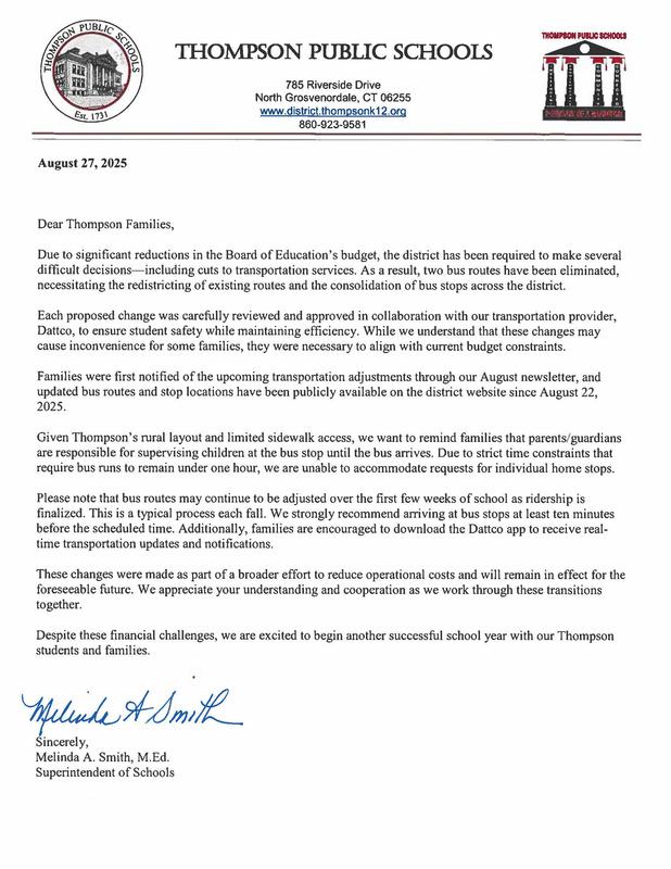 Correspondence from Superintendent Smith
