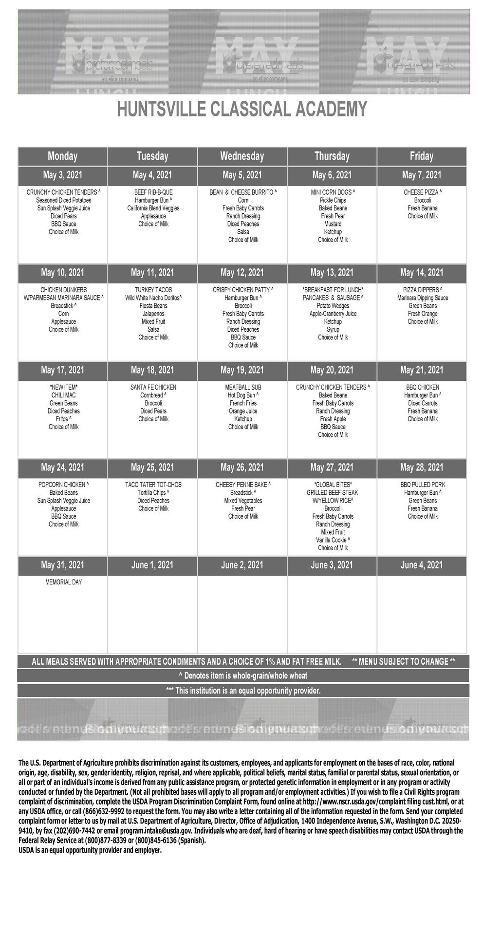 May Menu 2020-21