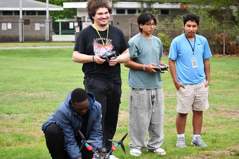 Students working with drones
