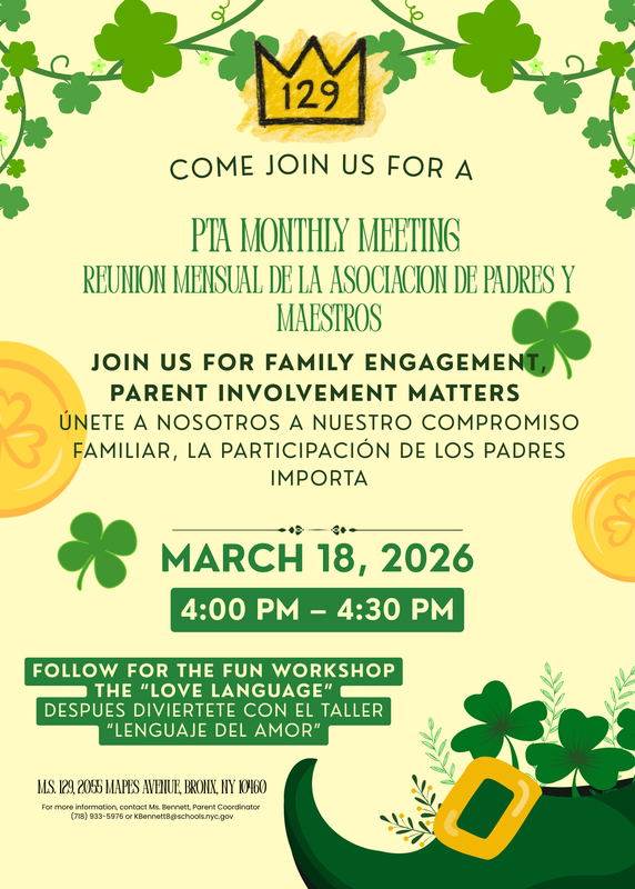 flyer for PTA meeting and parent workshop
