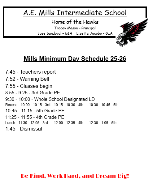 Minimum Day Schedule 25.26
