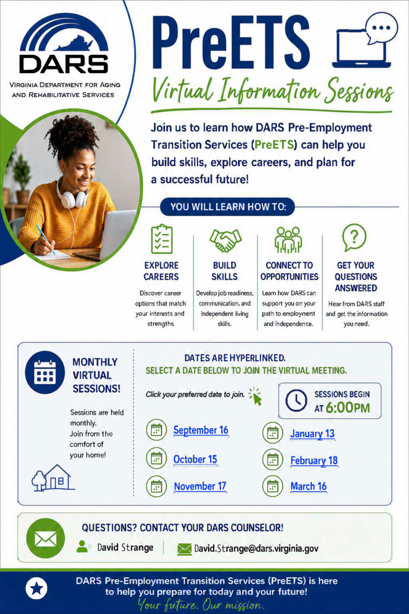 DARS info session flyer (Oct 15, Nov 17, Jan 13)