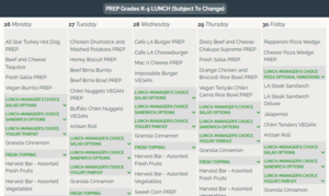 Lunch Menu / Menú de almuerzo