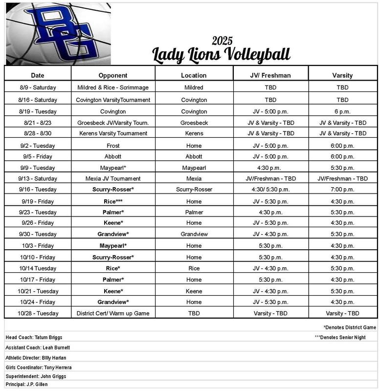 2025 Volleyball Schedule