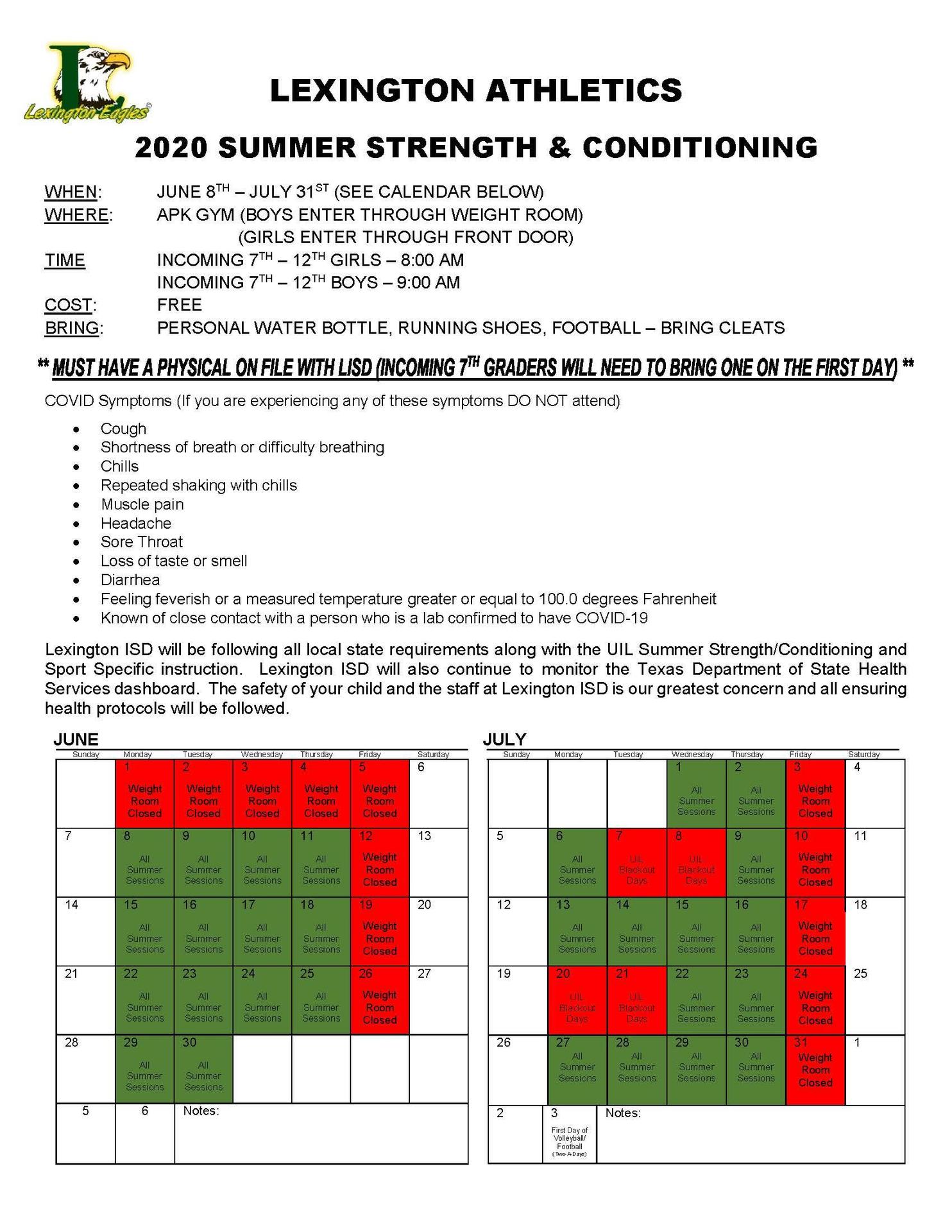 Summer Stretch & Conditioning Info