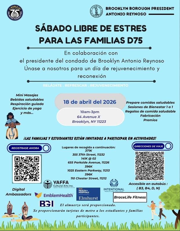 aturday, April 18th for D75 Stress-Free Saturdays!