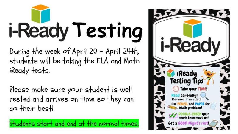iReady Testing Days - school starts and ends at the normal times! Featured Photo