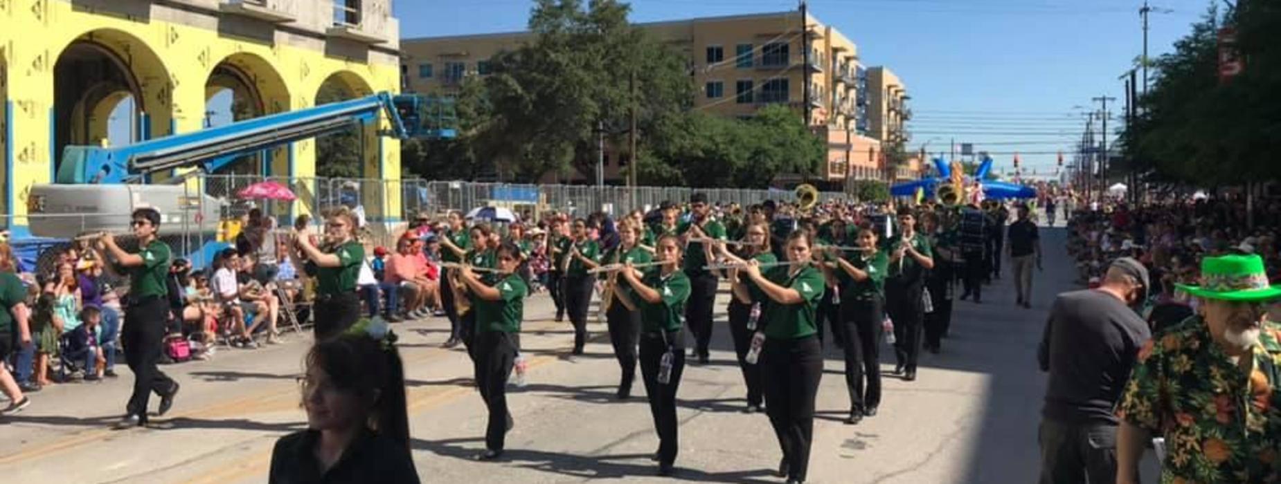 Our Taylor High School Band & Color Guard marched in the Battle of Flowers Parade in San Antonio. The parade is the oldest in the Fiesta celebration, having been presented since 1891. This year, there were 550,000 people in attendance.