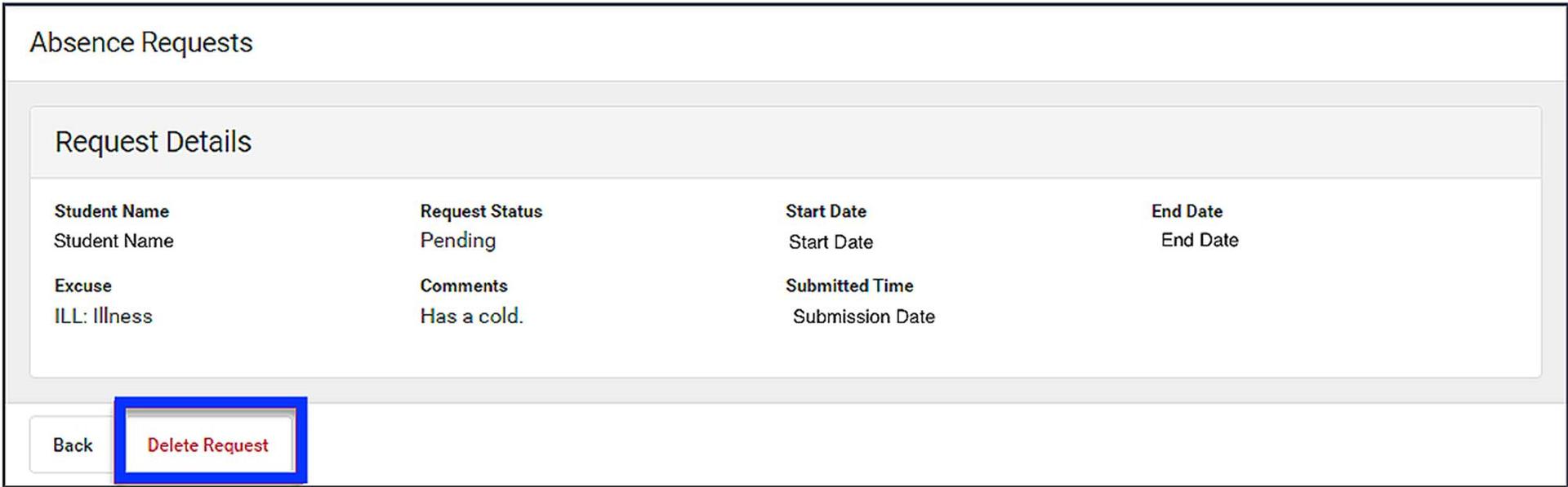 Absence Request delete request screen.