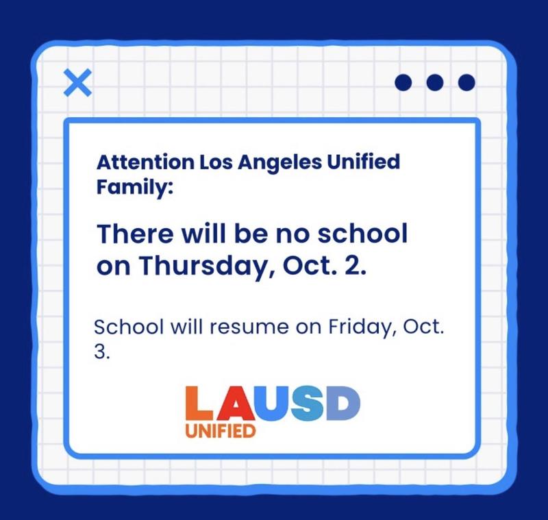 No School Thursday, October 2, 2025
