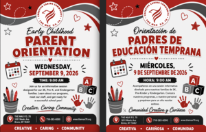 English and Spanish Parent Orientation Sept 9th at 9am