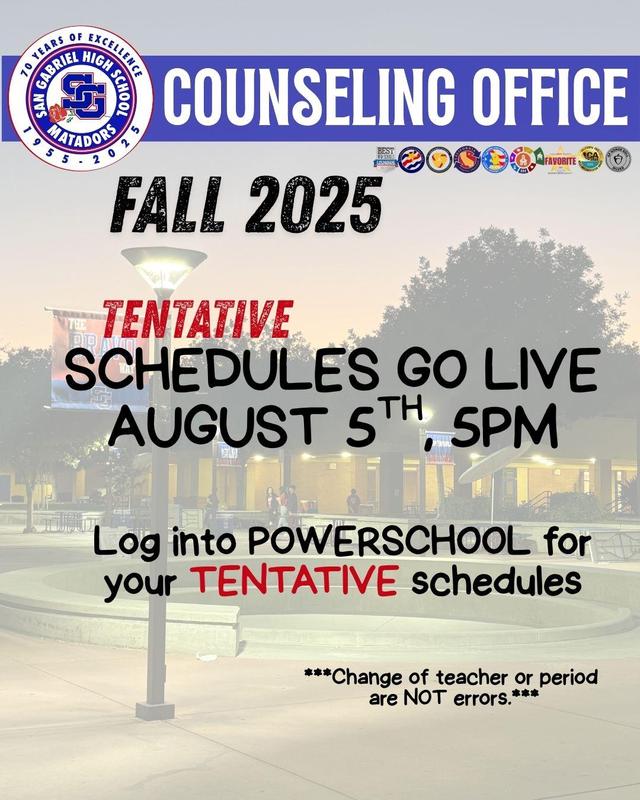 Tentative Students Schedules 2025-2026 Featured Photo