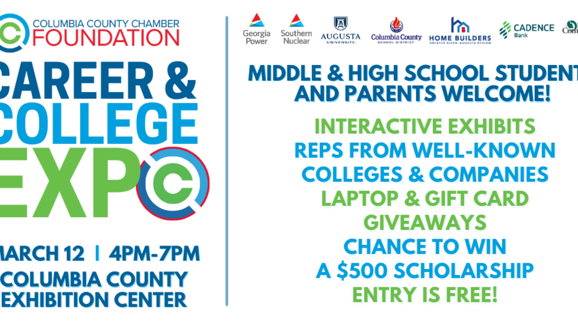 Career and College Expo information with event details and sponsors.