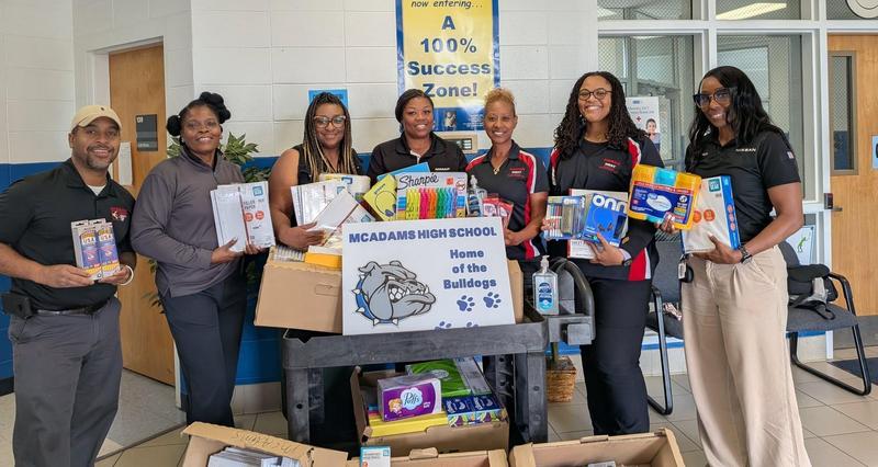 McAdam's staff and student getting donations