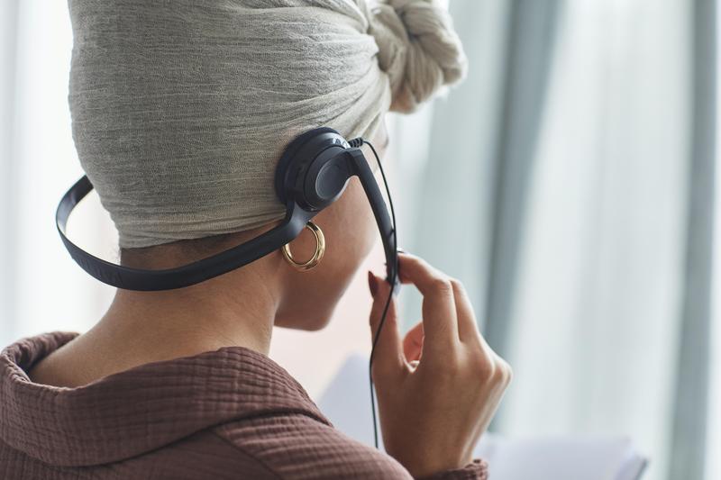 woman wearing headset
