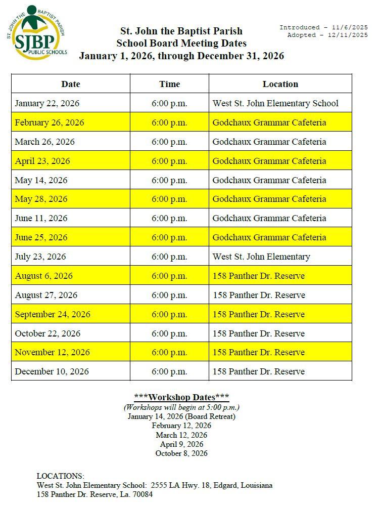 2026 Board Meeting Dates